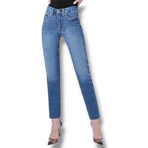 Good American Good Classic high waist raw hem slim fit jeans 14/32 NWT
